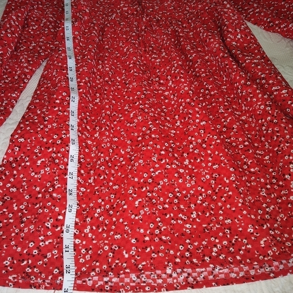 Wild Fable Red Floral Long Sleeves Tie-Front Muse Dress size M - Picture 6 of 8